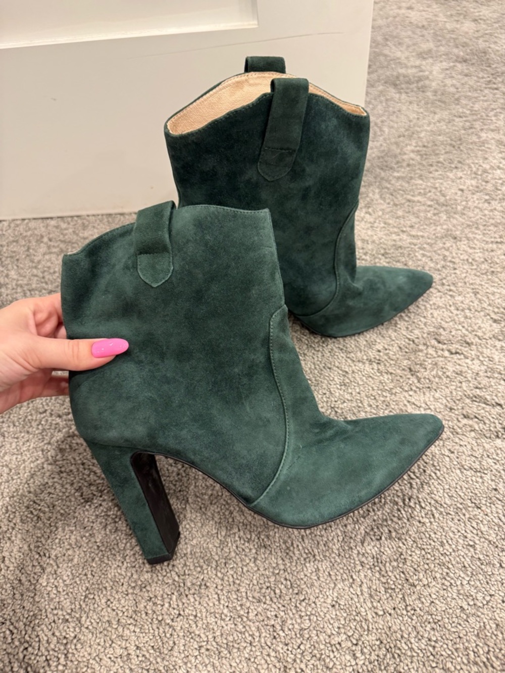 Chinese Laundry Dark Green Suede Pointed-Toe Ankle Boots